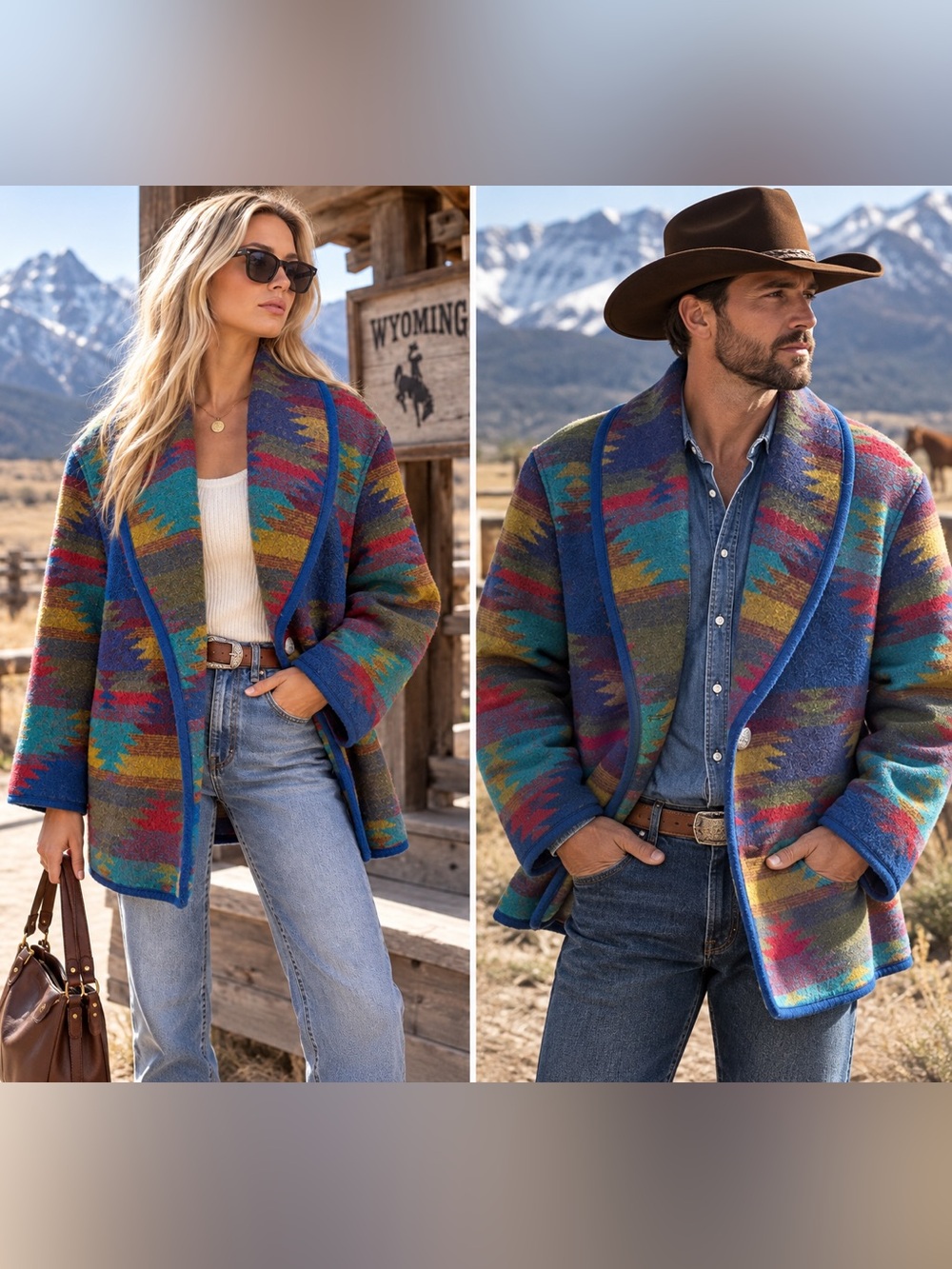 Vintage JOFELD Southwestern Geometric Blanket Jacket Made USA M